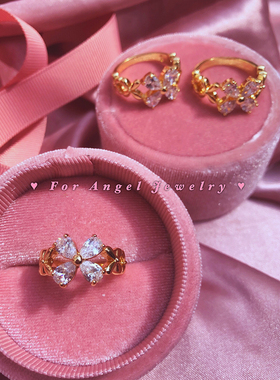 欧美风超闪皓石四叶草戒指