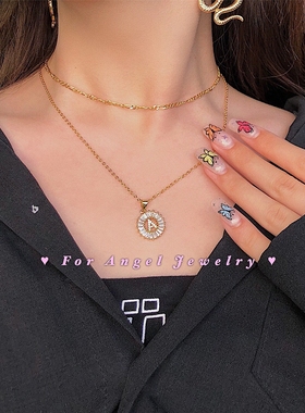 欧美超闪皓石圆形字母项链定制