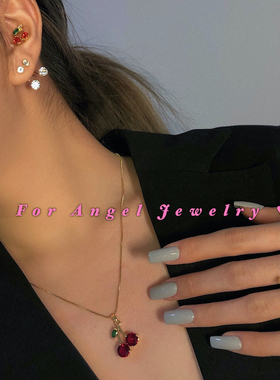 forangel欧美风红樱桃皓石项链