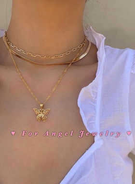 INS超美辣妹镂空蝴蝶镀金吊坠