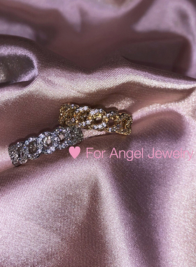 欧美ins少女金链条微镶钻戒指