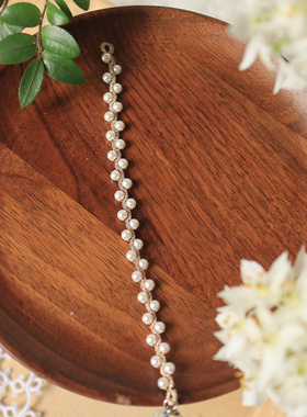 手工DIY气质蕾丝梭编珍珠项链时尚高级感高亮珠锁骨链小众颈链潮