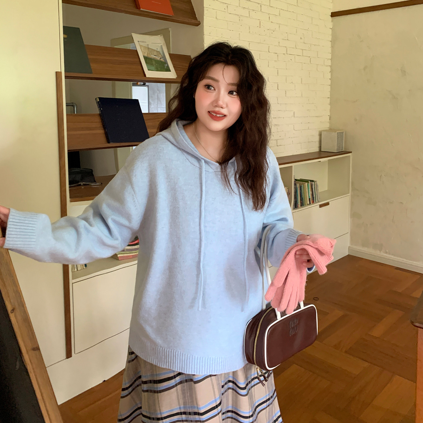 YUZI鱼子连帽毛衣特大码女装胖mm花纱宽松落肩软糯甜美慵懒风秋冬,淘宝优惠券,粉丝福利购,淘宝优惠卷