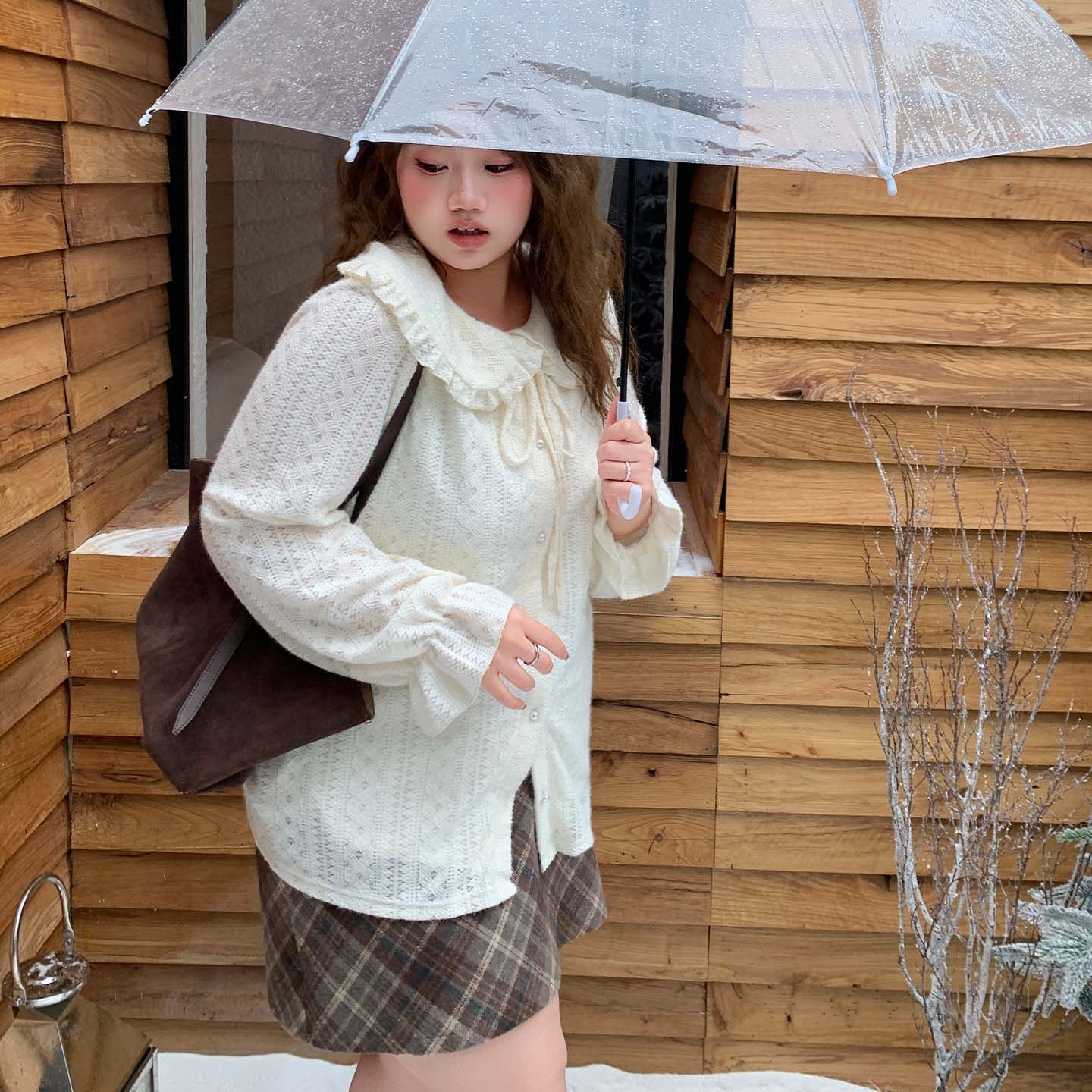 YUZI鱼子蕾丝针织开衫甜美娃娃领长袖宽松蝴蝶结内搭上衣大码女装,淘宝优惠券,粉丝福利购,淘宝优惠卷