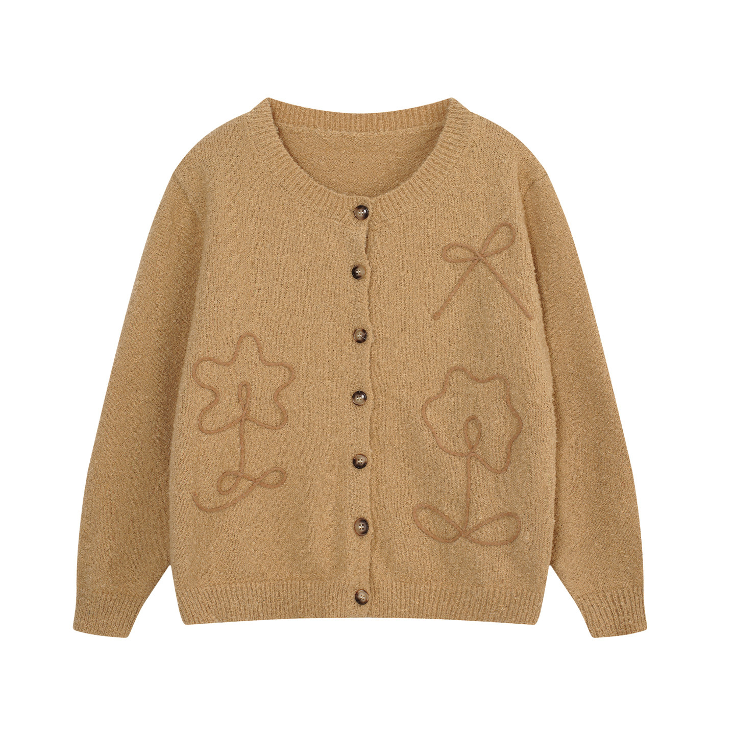 YUZI鱼子圆领针织衫立体钩花蝴蝶结温柔慵懒宽松秋冬毛衣大码女装,淘宝优惠券,粉丝福利购,淘宝优惠卷