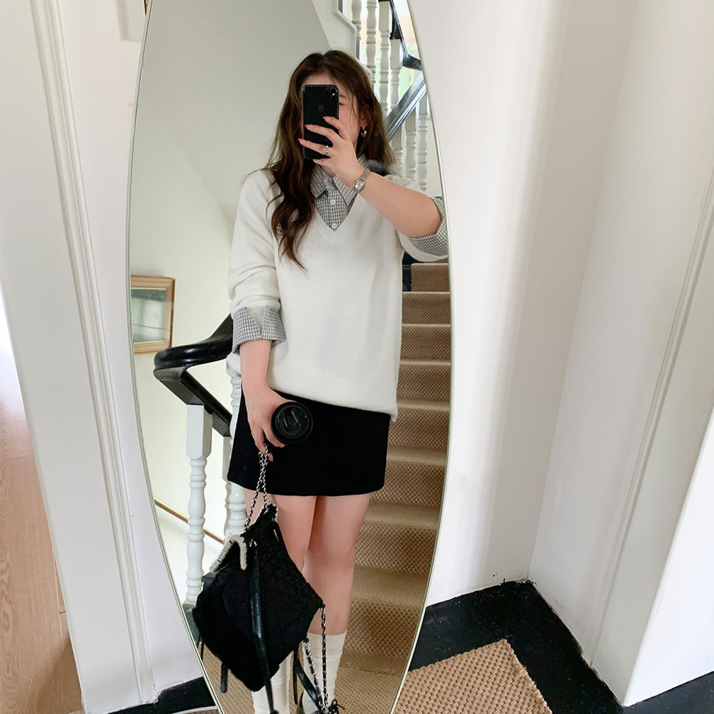 YUZI鱼子假两件针织衫上衣特大码女装正肩减龄宽松毛衣秋冬胖mm,淘宝优惠券,粉丝福利购,淘宝优惠卷