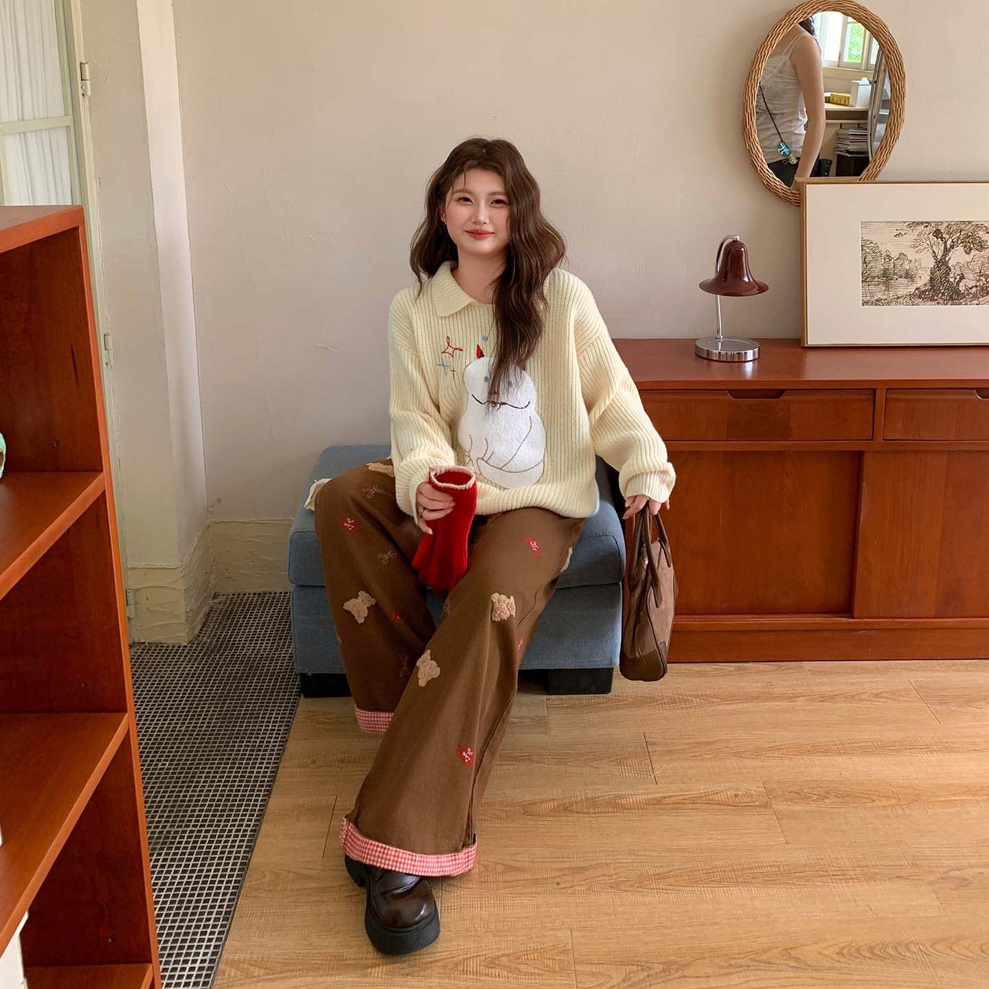 YUZI鱼子韩系Polo毛衣特大码女装胖mm秋冬气质宽松显瘦针织衫上衣,淘宝优惠券,粉丝福利购,淘宝优惠卷