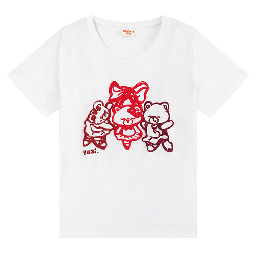 YUZI鱼子韩系圆领小熊短袖大码女装夏微胖mm显瘦遮肉200斤俏皮 - 图3