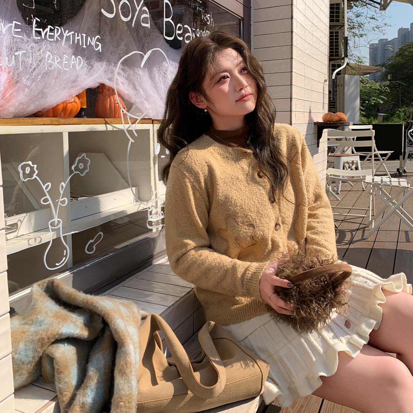 YUZI鱼子圆领针织衫立体钩花蝴蝶结温柔慵懒宽松秋冬毛衣大码女装,淘宝优惠券,粉丝福利购,淘宝优惠卷