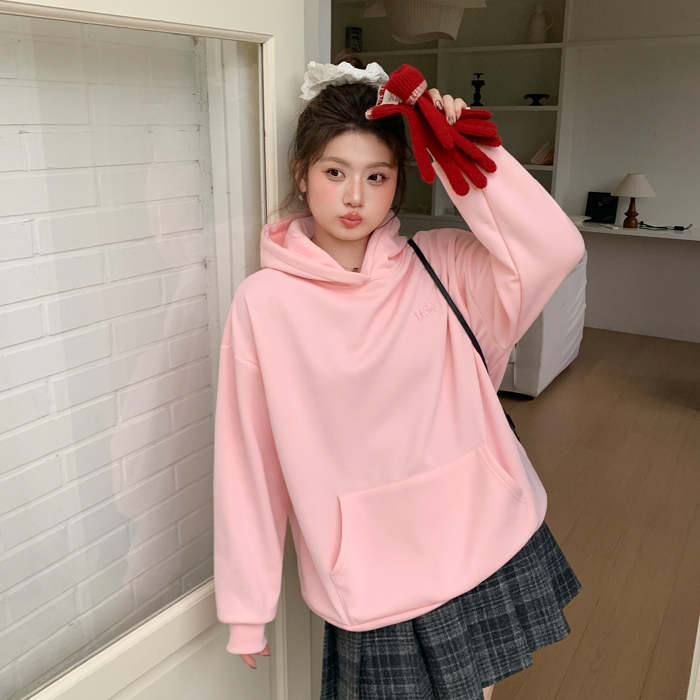 YUZI 鱼子连帽卫衣女大码休闲慵懒风宽松百搭套头纯色长袖上衣,淘宝优惠券,粉丝福利购,淘宝优惠卷