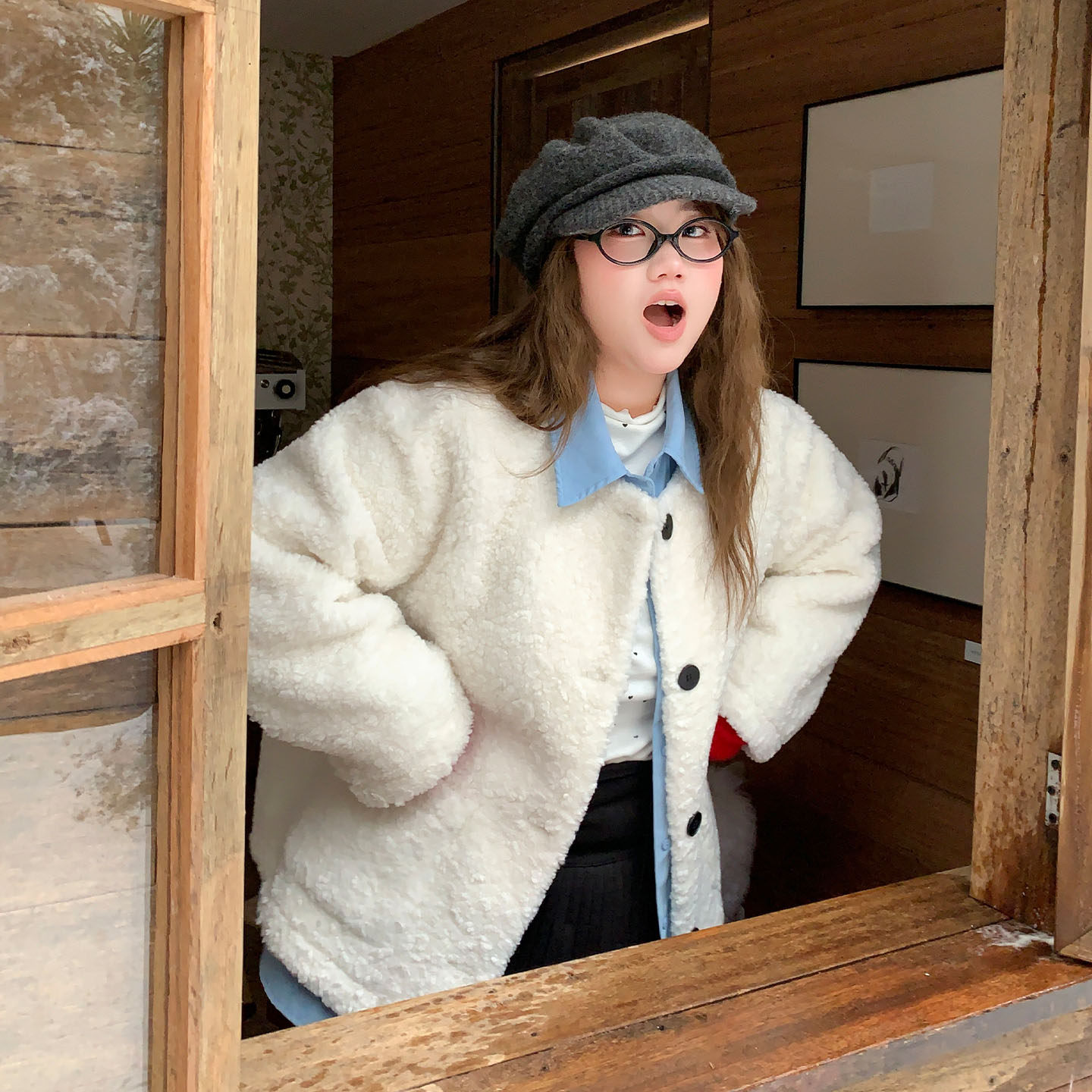 YUZI鱼子小香风羊羔毛奶白外套秋冬新款百搭宽松纽扣开衫大码女装,淘宝优惠券,粉丝福利购,淘宝优惠卷