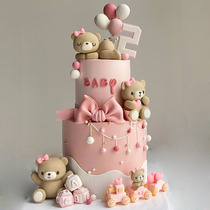 Simulation Cake Model 2023 New Double Layer Cartoon Little Bear Birthday Fake Cake Shop Window Furnishing Sample Props