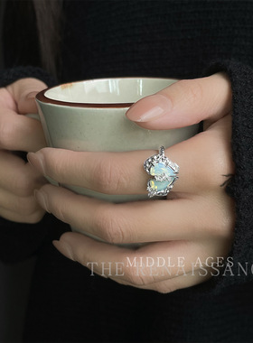 vintage个性几何锆石戒指合集轻奢感食指戒开口可调节手饰品