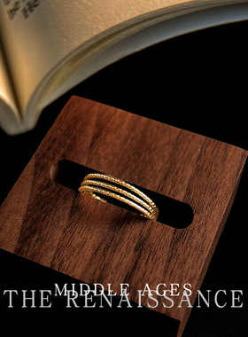 vintage中古风星月锆石戒指几何虎眼石食指戒小众高级感开口戒女