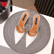 Sandal women Summer 2022 new pointed white High heel Shoe slim with Baotou Semi slippers Fashion outside wearing fairy gentleness