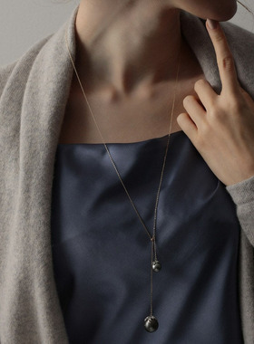 天然黑珍珠纯银女项链