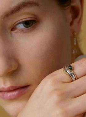 绿玉髓波浪树叶雕花套戒戒指