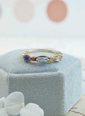 天然托帕石堇青石拉长石纯银戒指