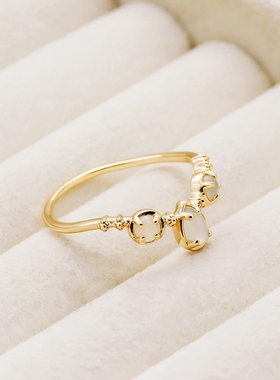 女纯银日系水滴白月光石戒指