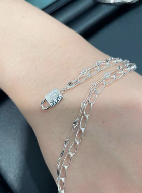 女纯银复古挂锁手链雕花双层