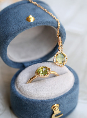 绿色天然橄榄石纯银项链戒指