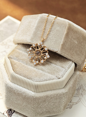 玫瑰窗花蕾丝咖啡锆纯银项链