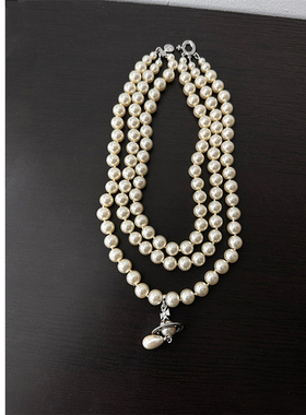 单层三层水滴珍珠土星orb项链