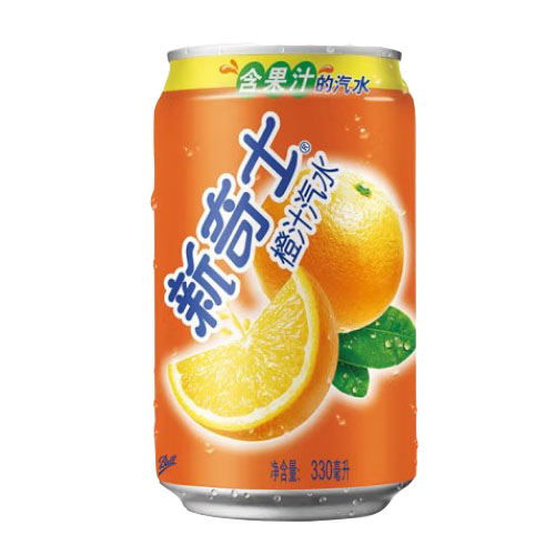 屈臣氏新奇士橙汁汽水330ml/24罐整箱装百香果紫苏咸柠檬果冻饮料-图1