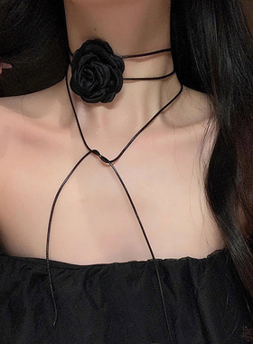 黑白色花朵颈链性感显瘦玫瑰花choker颈花颈带项链脖子项圈锁骨链