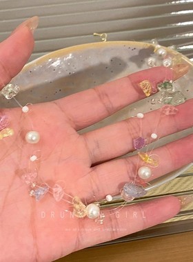 仙气彩色串珠珍珠项链女多巴胺叠戴颈链配饰海边度假高级感锁骨链