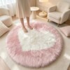 Faux wool plush color block round bedside blanket