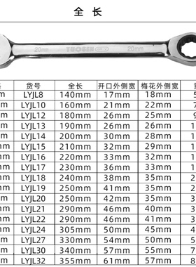 拓森快速棘轮扳手两用开口梅花扳手自动扳手省力双头板手套装