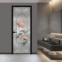 Art Glass Toilet Door Flat Open Frosted Tempered Glass Long Iridescent Hollow Chinese Toilet Door Custom