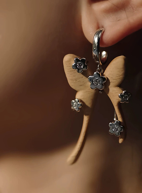 hefang925纯银何方木纹燕尾蝶耳环蝴蝶印章项链手链高奢优雅知性