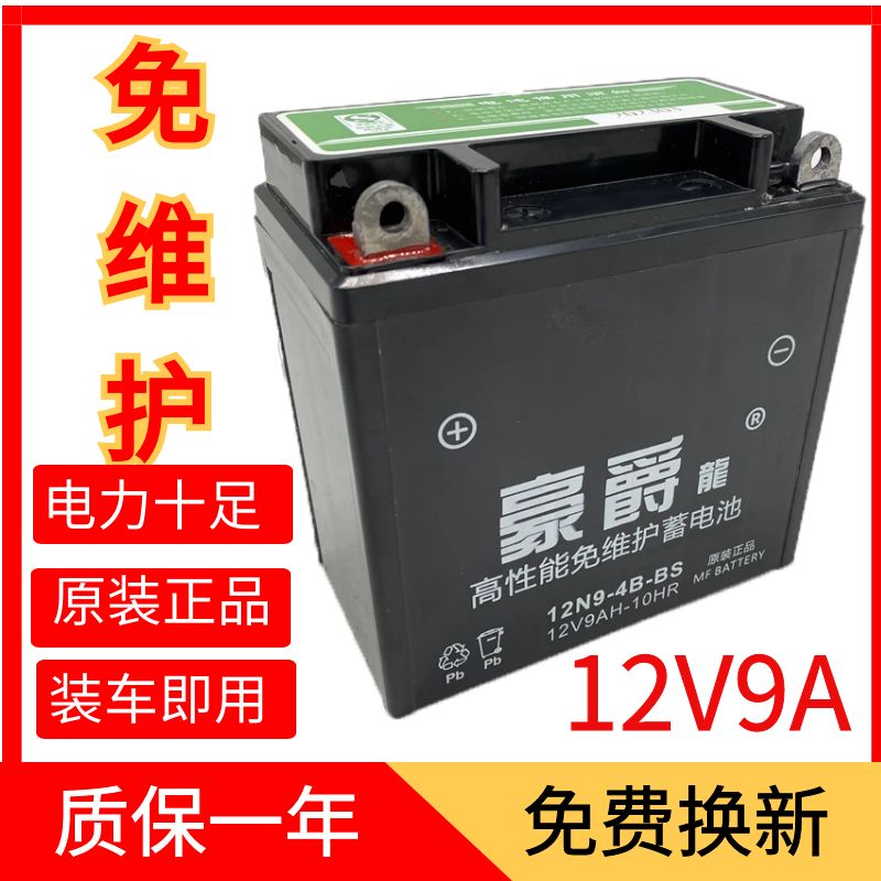 豪爵龙蓄电池干电瓶12v9a7a5ah弯梁车125踏板车摩托车电瓶12V110 - 图0