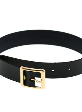 厂家直销原宿朋克摇滚PU皮质项圈女颈带个性金色扣头锁骨颈圈