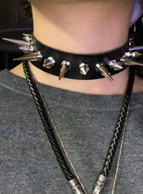 潮流原宿风Choker项圈时尚朋克PU皮多尖钉项圈项链颈链脖链锁骨链