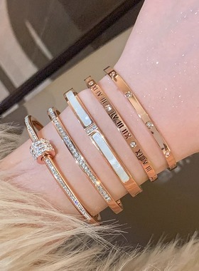 玫瑰金小蛮腰钛钢锆石手镯