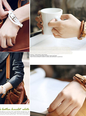 跨境亚马逊皮带扣手环PU皮革双圈女士简约编织手链义乌小饰品