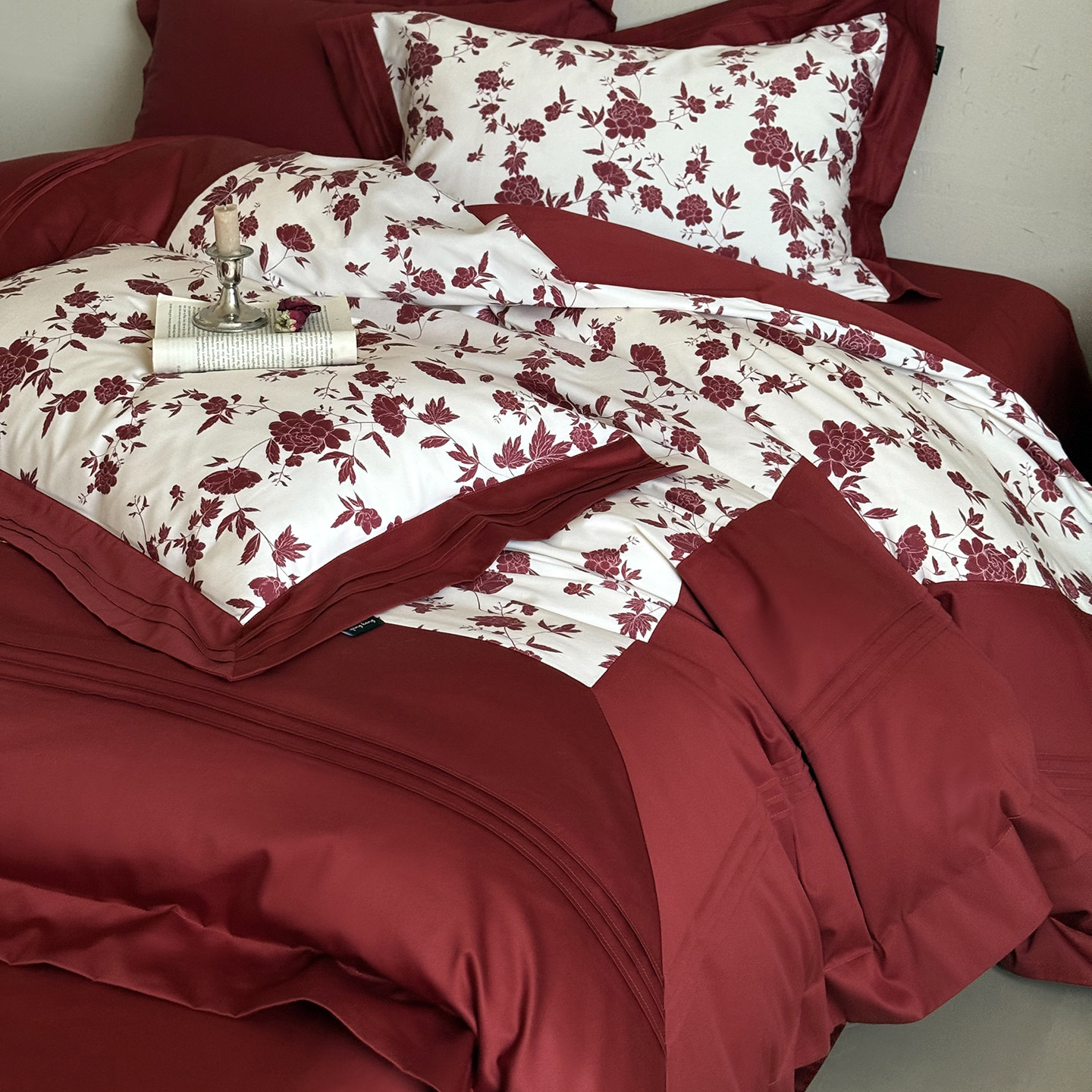 坤花家纺法式婚庆四件套100S长绒棉纯棉玫瑰被套红色结婚喜被床品,淘宝优惠券,粉丝福利购,淘宝优惠卷