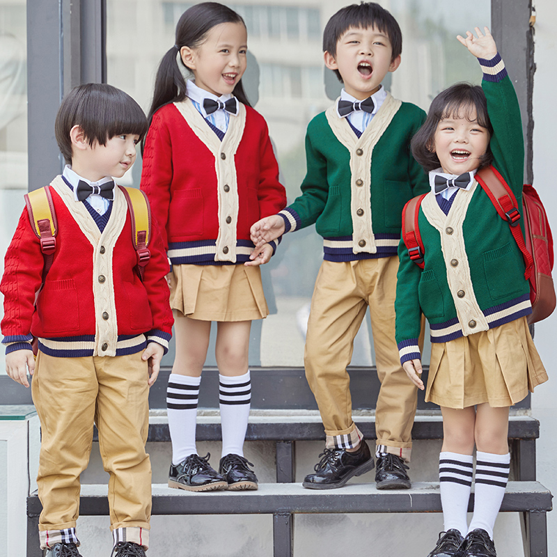 幼儿园园服春秋装英伦风毛衣男女儿童校服小学生班服运动套装老师 - 图0