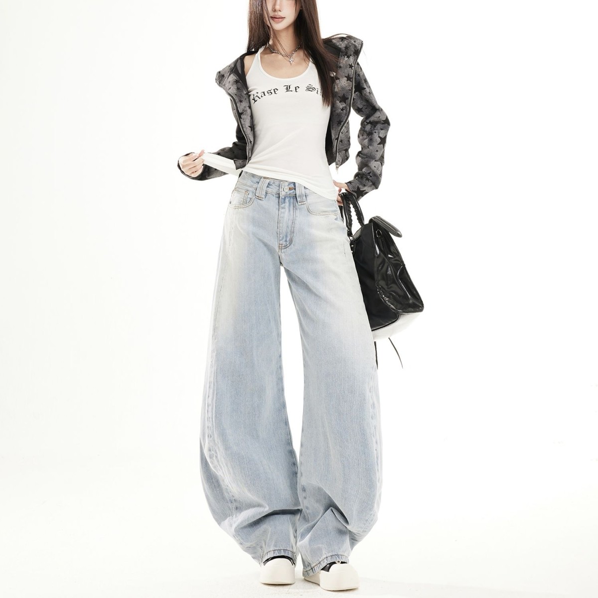 欧美中性弯刀牛仔裤男女春秋新款宽松显瘦韩版潮酷百搭阔腿裤长裤,淘宝优惠券,粉丝福利购,淘宝优惠卷