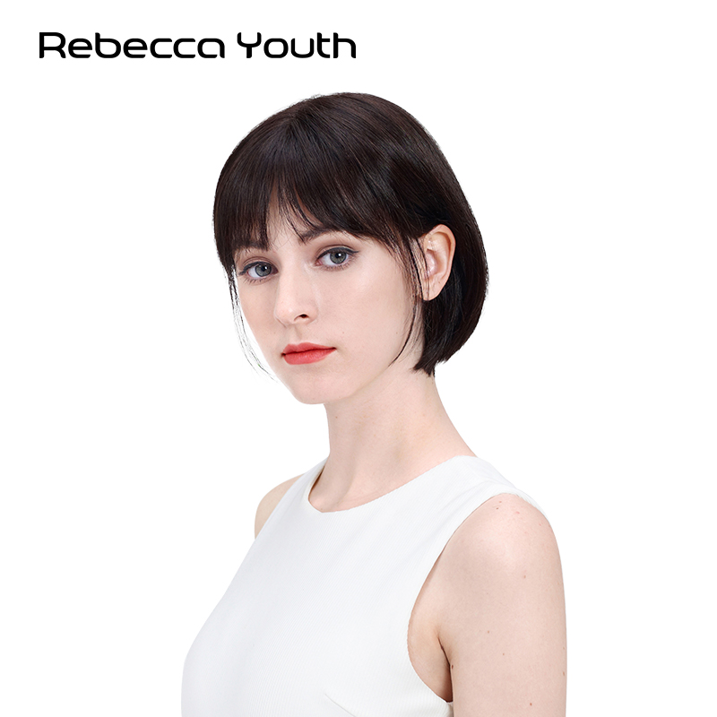 瑞贝卡假发女齐斜刘海bobo头短直发真人发手织明星同款时尚头套