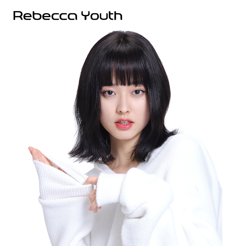 瑞贝卡假发女漫画齐刘海发尾外翻锁骨发中长直发全真人发时尚头套 - 图3