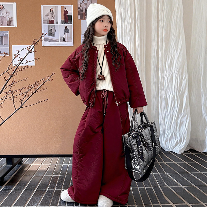 女童冬季加厚棉服套装韩版时尚立领棉衣外套宽松阔腿裤保暖两件套,淘宝优惠券,粉丝福利购,淘宝优惠卷