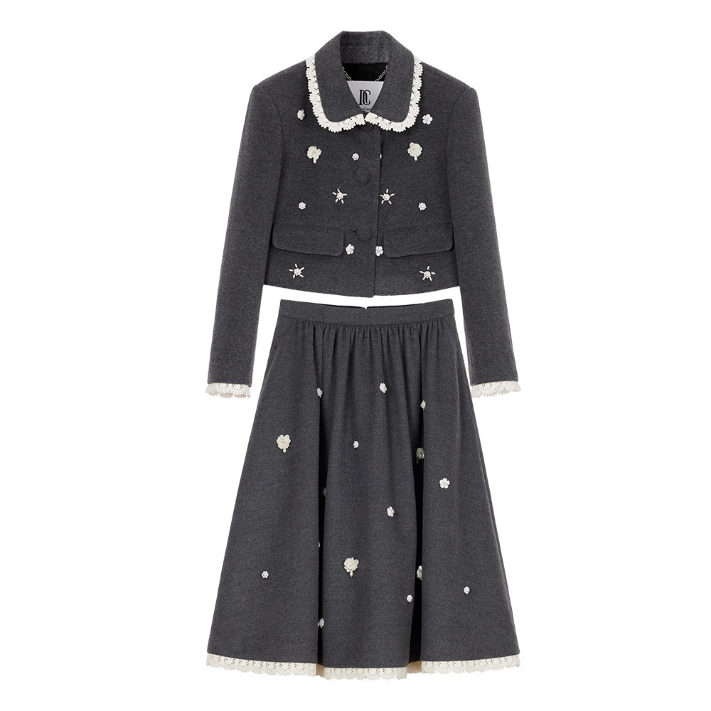 NancyCavally专柜款高密100S羊毛 手工订珠花毛呢外套/半裙套装,淘宝优惠券,粉丝福利购,淘宝优惠卷