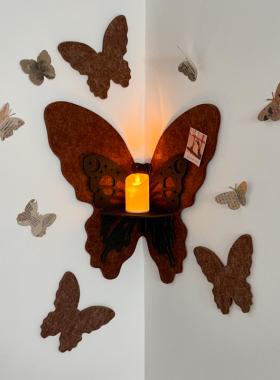 蝴蝶烛台毛毡软木板置高级感轻奢风墙面装饰家用免打孔氛围感布置