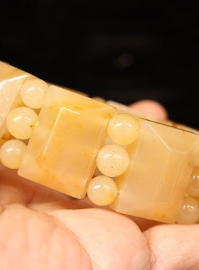 25*18*9mm8颗圆珠24颗89g天然桂林鸡血玉石手链田湾料男士手链