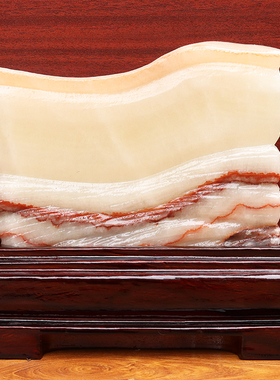 21*17*3cm1841g天然石材奇石摆件猪肉石五花肉桌面装饰雕刻石摆件