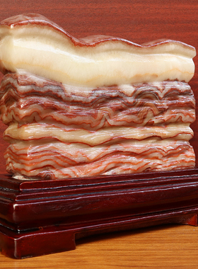 23*19*4cm4282g天然石材奇石摆件猪肉石五花肉桌面装饰雕刻石摆件